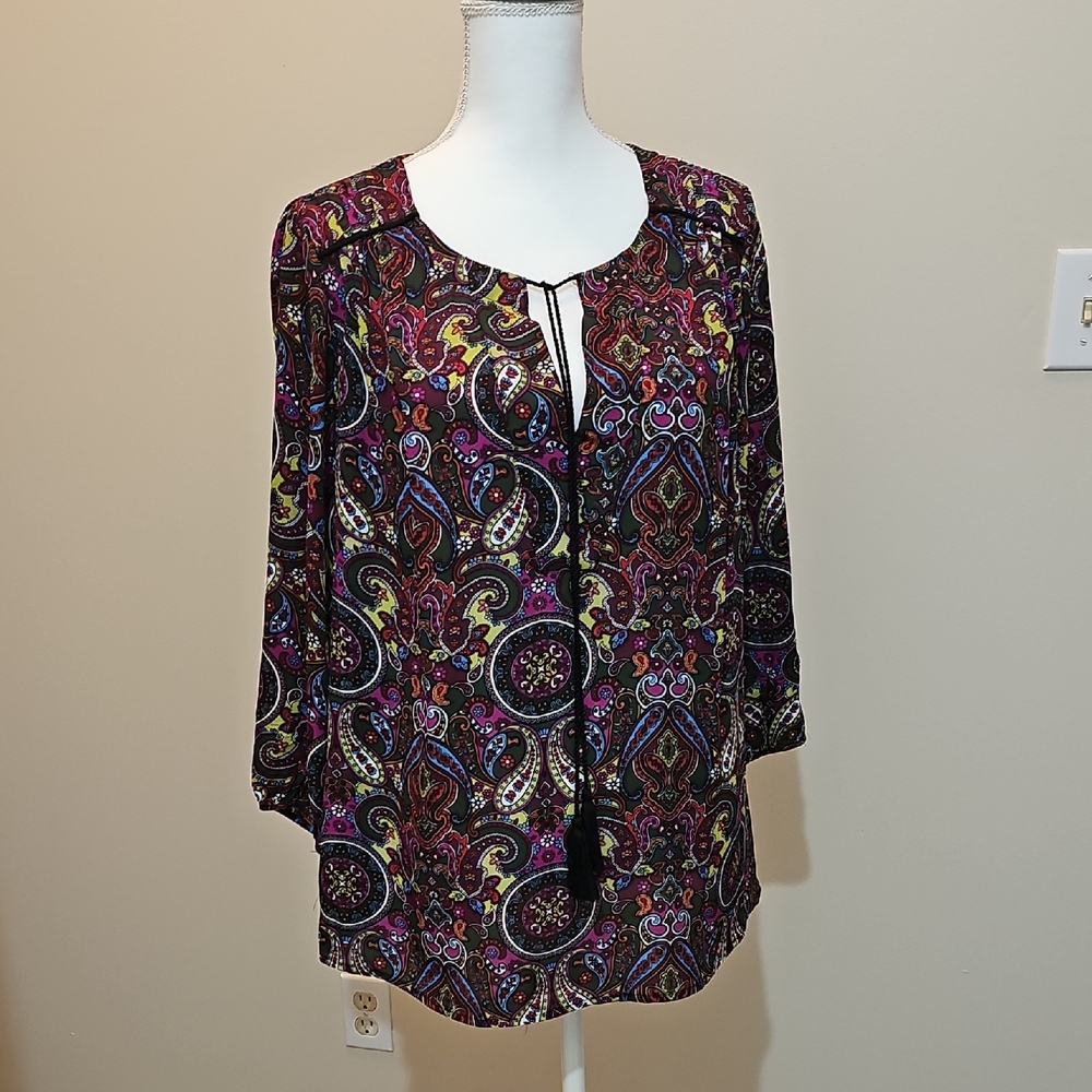 New Directions Red and Purple Tie Front Tunic